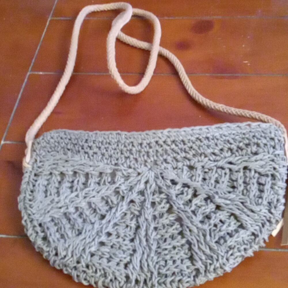 Lucky Brand Women's Cross Body Bag Gray Tan Crescent Shape. Athleisure